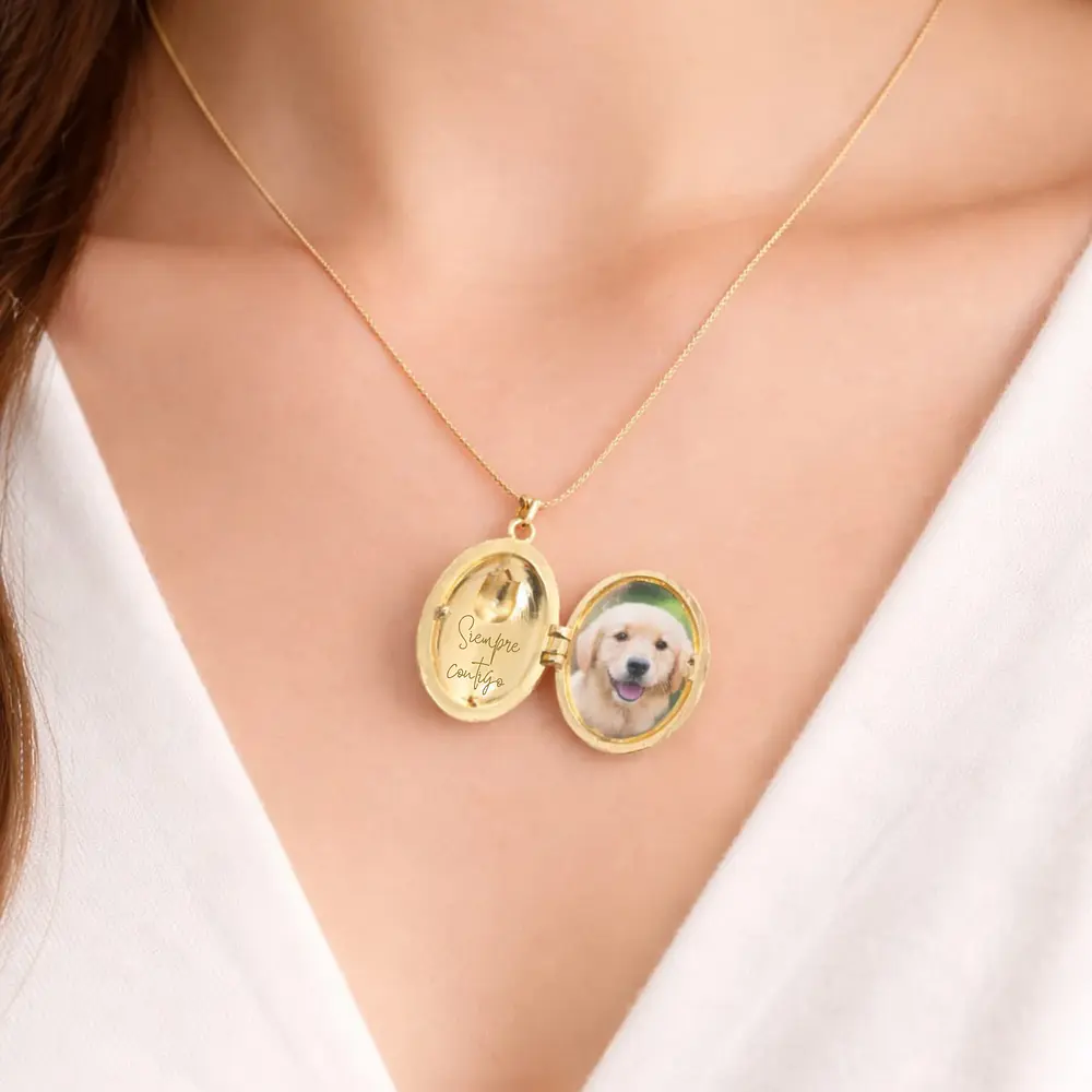 Relicario ovalado diseño de tulipán rosado 