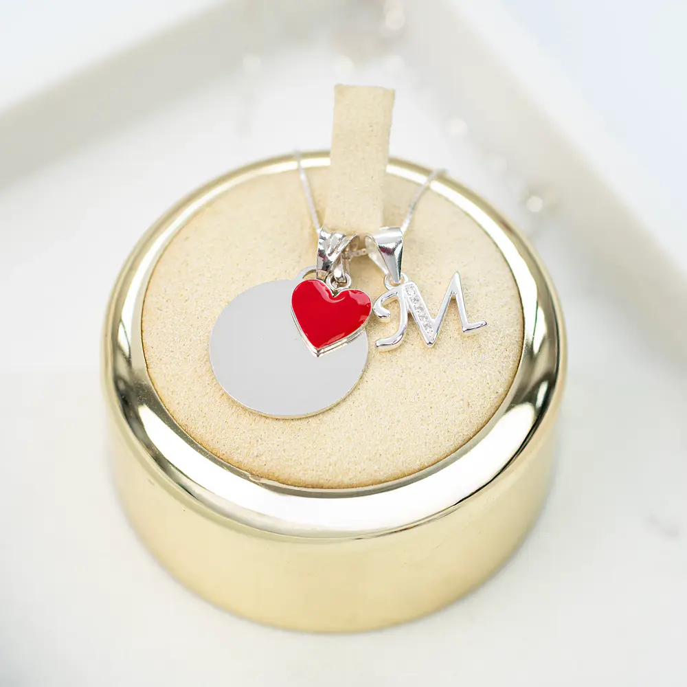 Collar medalla personalizable 15mm con Letra y Corazón en Plata 925