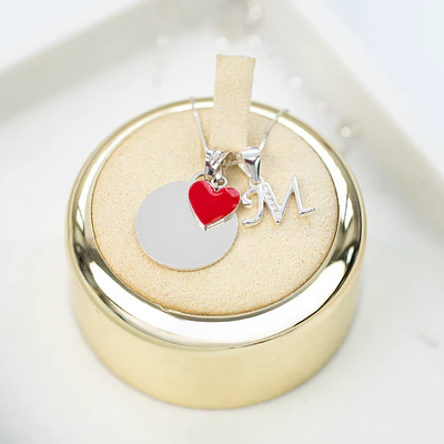 Collar medalla personalizable 15mm con Letra y Corazón en Plata 925