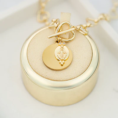Collar cadena de corazones con medalla de 20mm personalizable y virgen