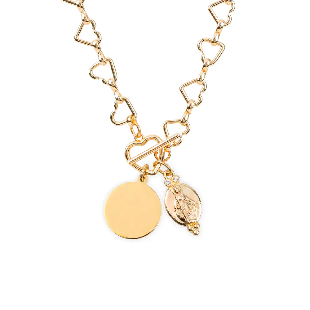 Collar cadena de corazones con medalla de 20mm personalizable y virgen