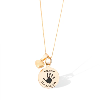 Collar medalla 15mm personalizable con dije de corazón Oro Laminado