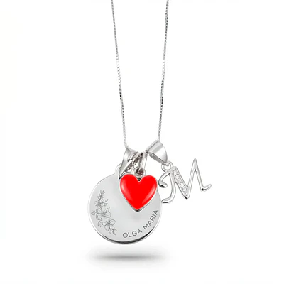Collar medalla personalizable 15mm con Letra y Corazón en Plata 925