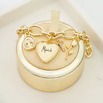 Pulsera Relicario para Mamá con Dijes Virgen, Inicial y Rosa