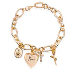 Pulsera Relicario para Mamá con Dijes Virgen, Inicial y Rosa