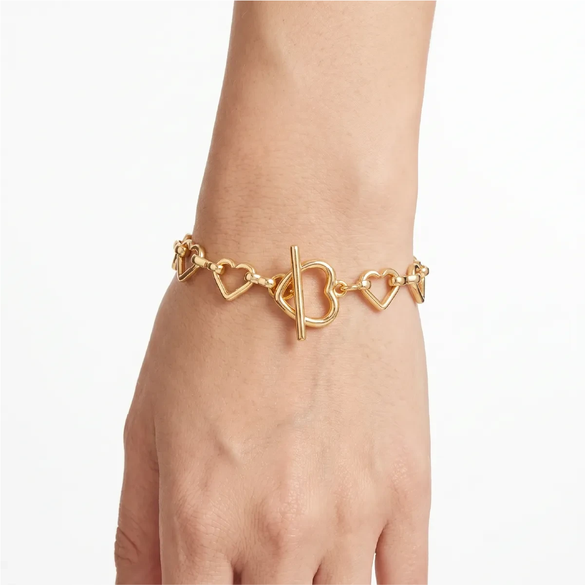 Pulsera Eslabonada de Corazones Dorada