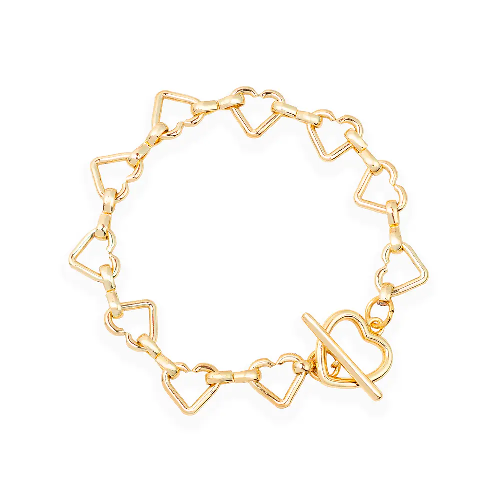 Pulsera Eslabonada de Corazones Dorada