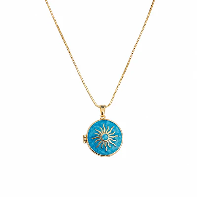Relicario circular diseño sol azul