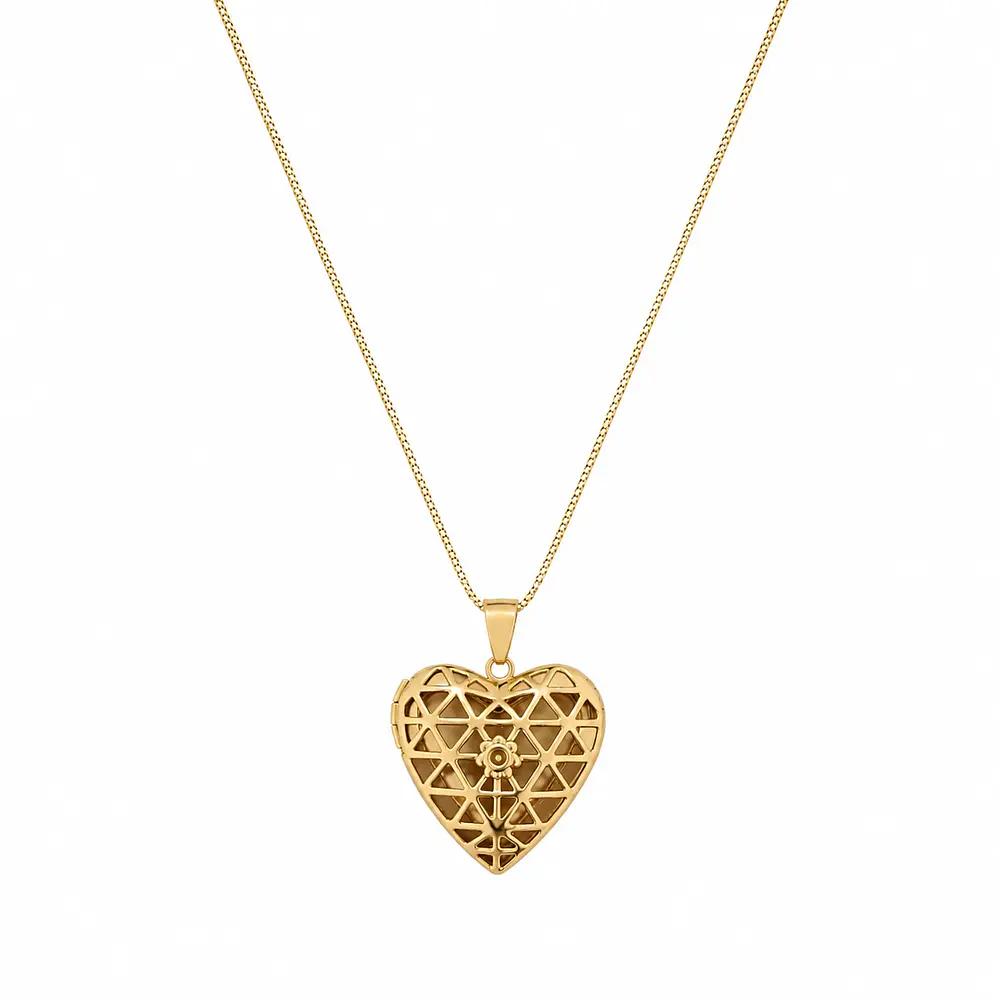 Relicario corazón con diseño geométrico y flor