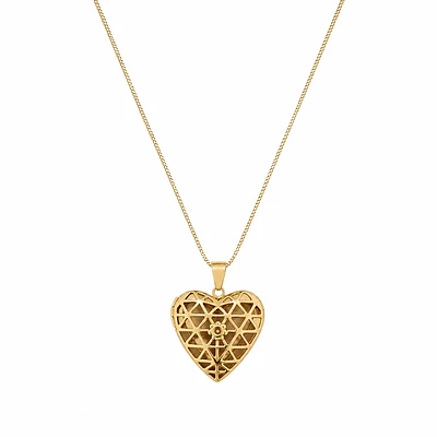 Relicario corazón con diseño geométrico y flor