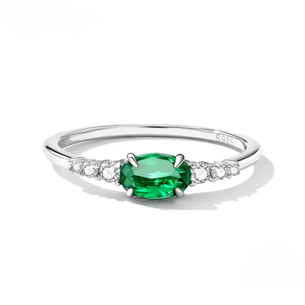 Anillo para dama en plata S925 Circón verde 