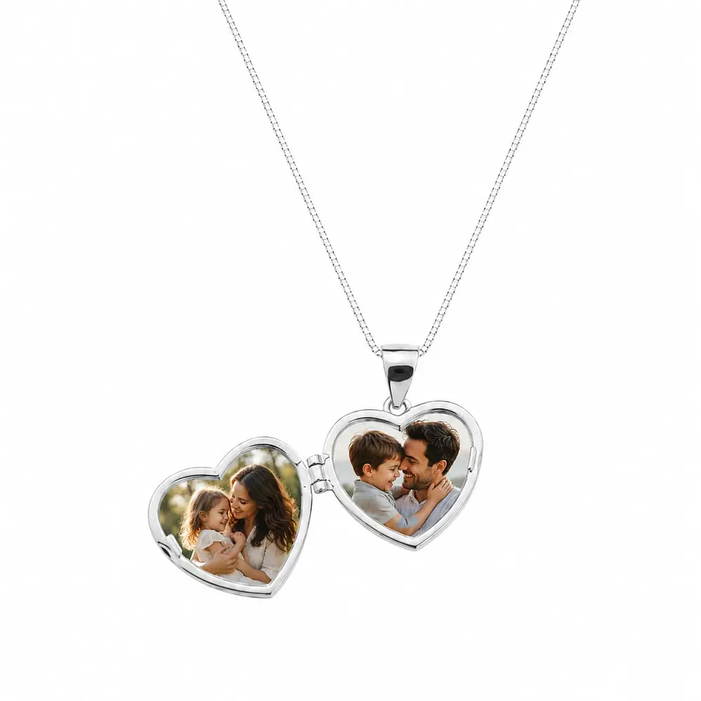 Relicario corazón con diseño de estrella Plata S925