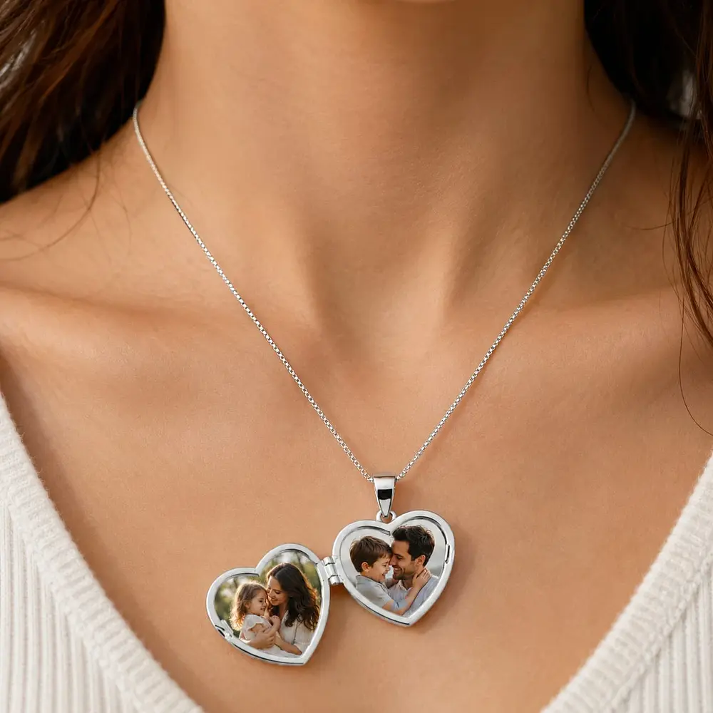Relicario corazón con diseño de estrella Plata S925
