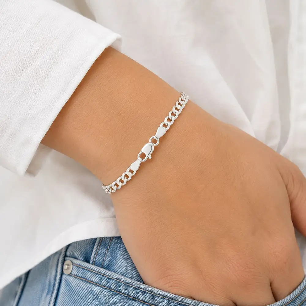 Pulsera cubana delgada plana Plata 925