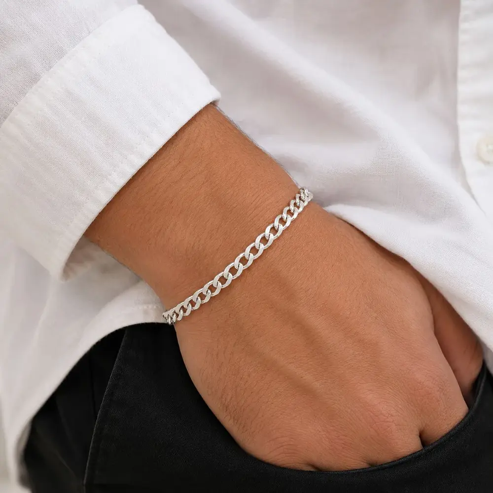 Pulsera cubana delgada plana Plata 925