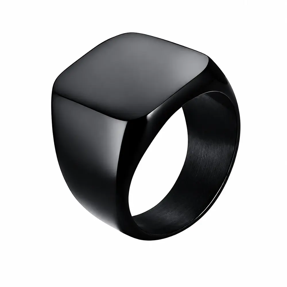 Anillo cuadrado negro para hombre en acero inoxidable 
