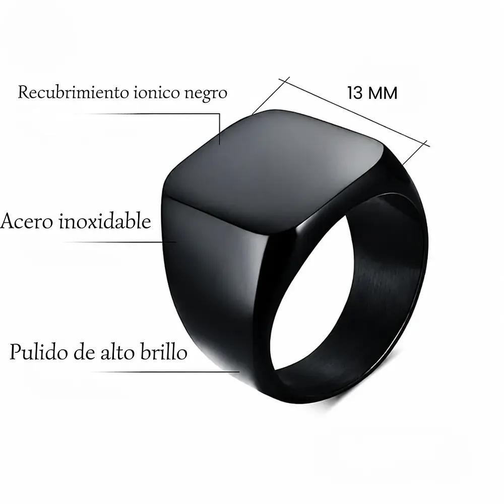 Anillo cuadrado negro para hombre en acero inoxidable 