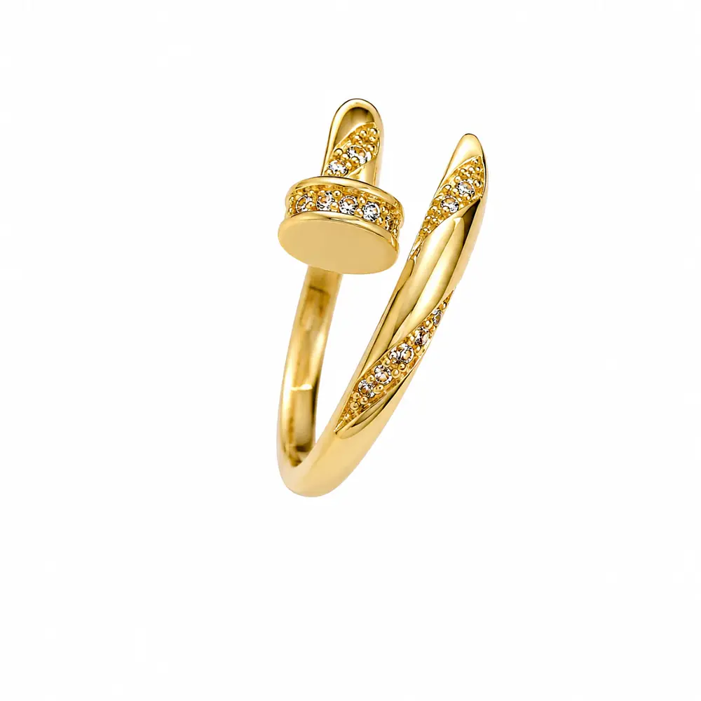 Anillo tipo clavo con micro incrustaciones ajustable