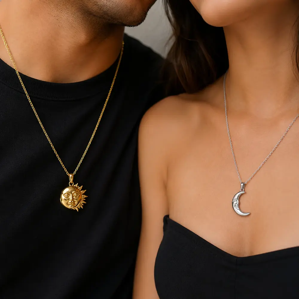 Collar de sol y luna con imán para parejas 