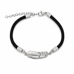 pulsera con cordon y pluma baño en plata 