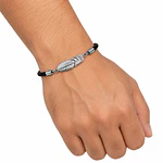 pulsera con cordon y pluma baño en plata 