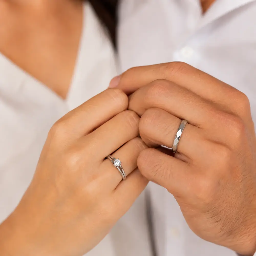 Anillos forma irregular con circón ajustables para parejas  