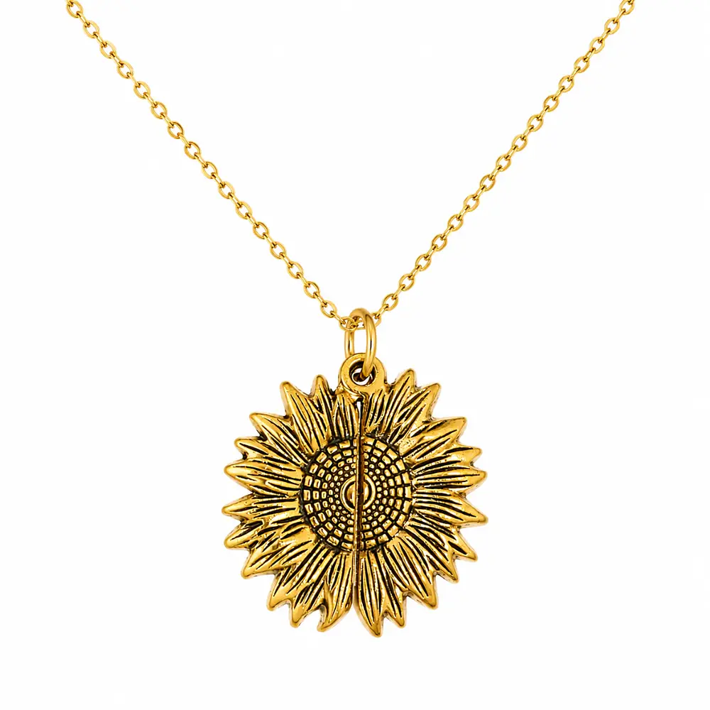 Collar girasol dorado con placa personalizable 
