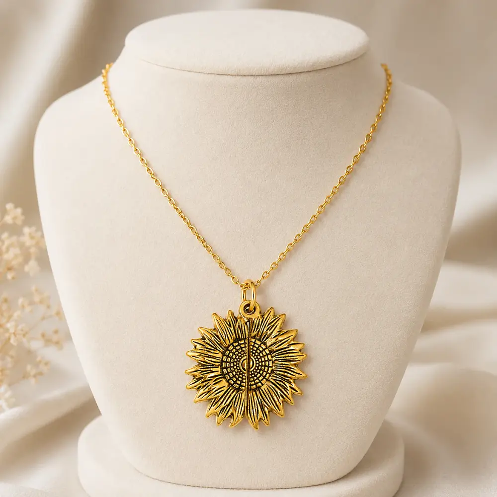 Collar girasol dorado con placa personalizable 