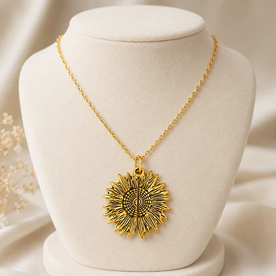 Collar girasol dorado con placa personalizable 