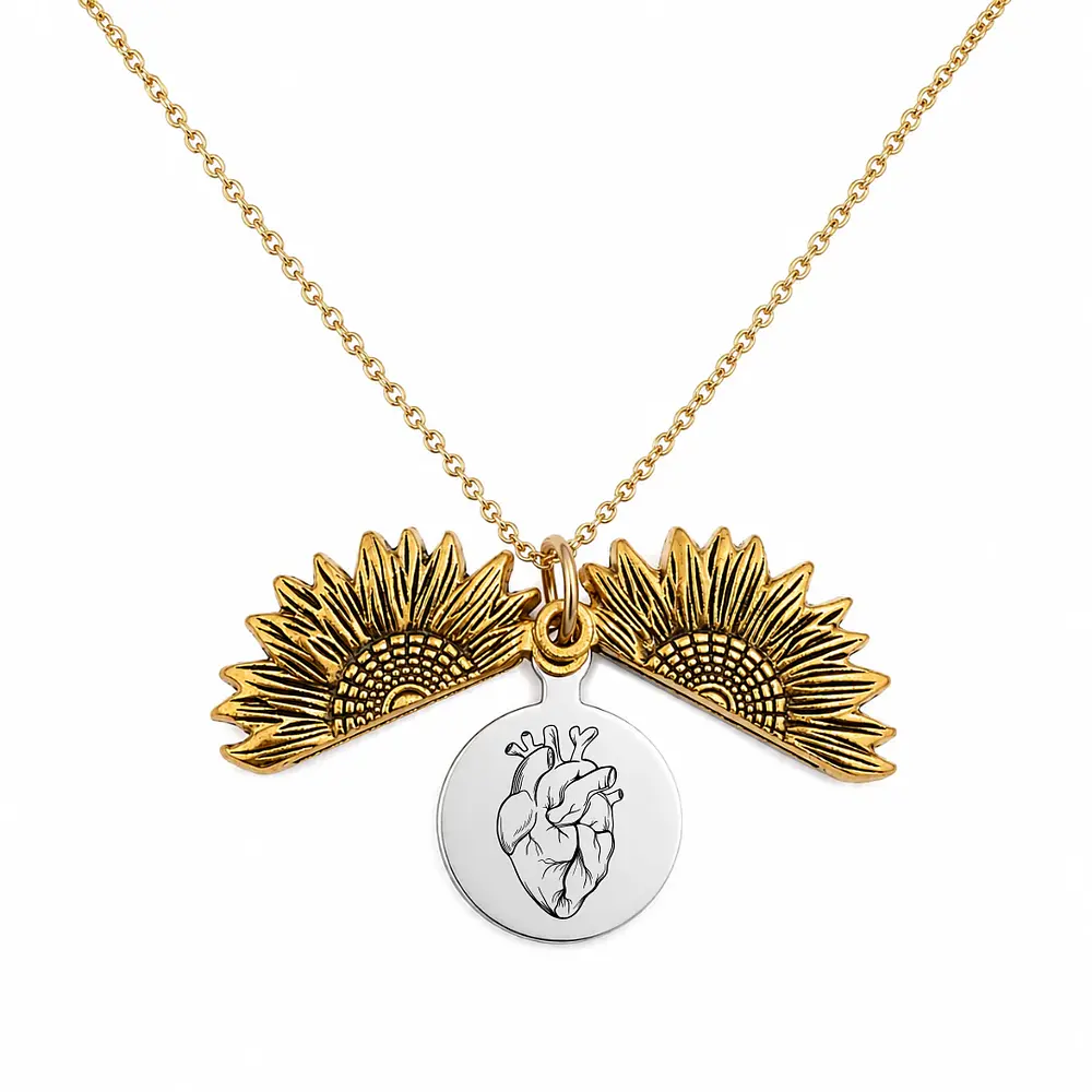 Collar girasol dorado con placa personalizable 