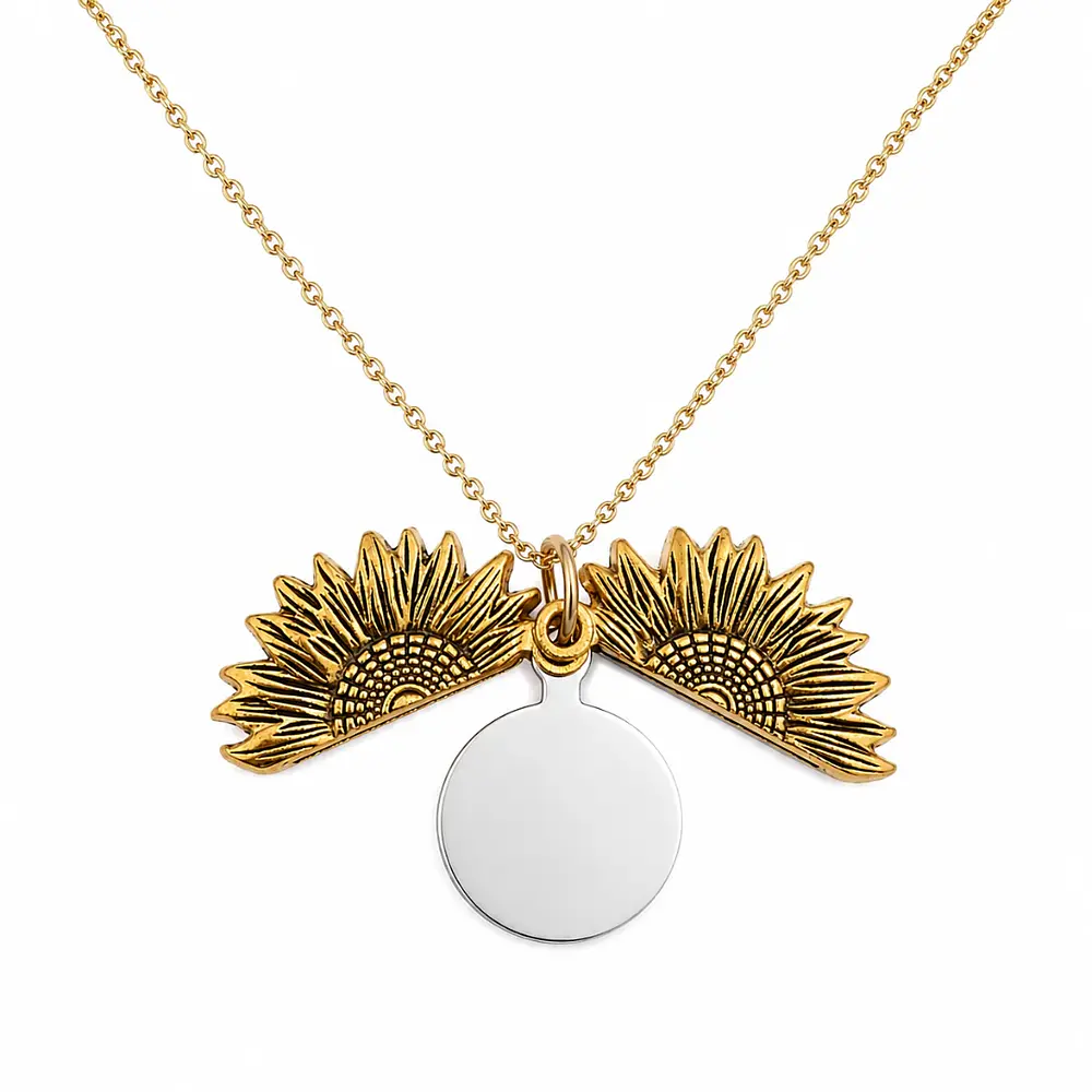 Collar girasol dorado con placa personalizable 
