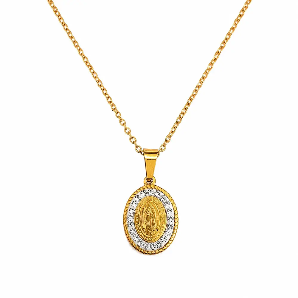 Collar medalla con micro incrustaciones Virgen de Guadalupe dorado