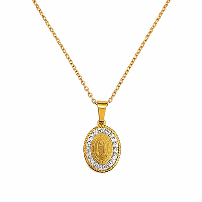 Collar medalla con micro incrustaciones Virgen de Guadalupe dorado