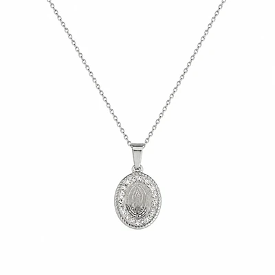 Collar medalla con micro incrustaciones Virgen de Guadalupe plateado