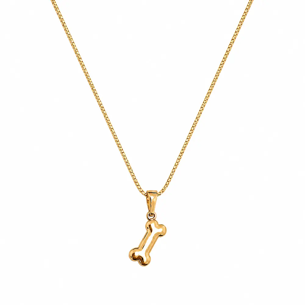 Collar con dije hueso de perro Oro Laminado 