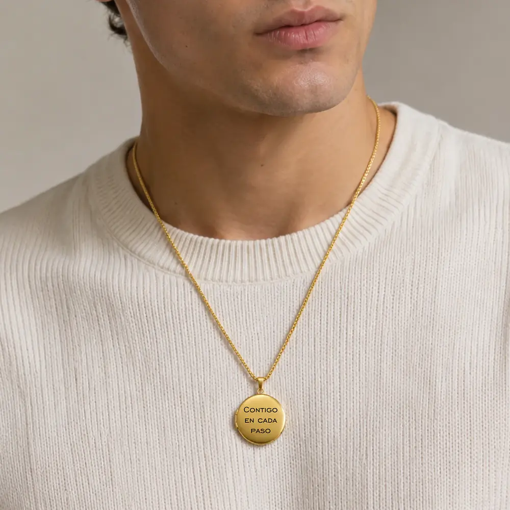 Relicario circular liso dorado para Hombre