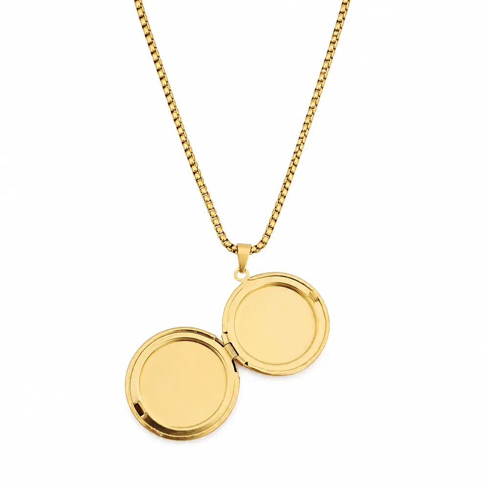 Relicario circular liso dorado para Hombre