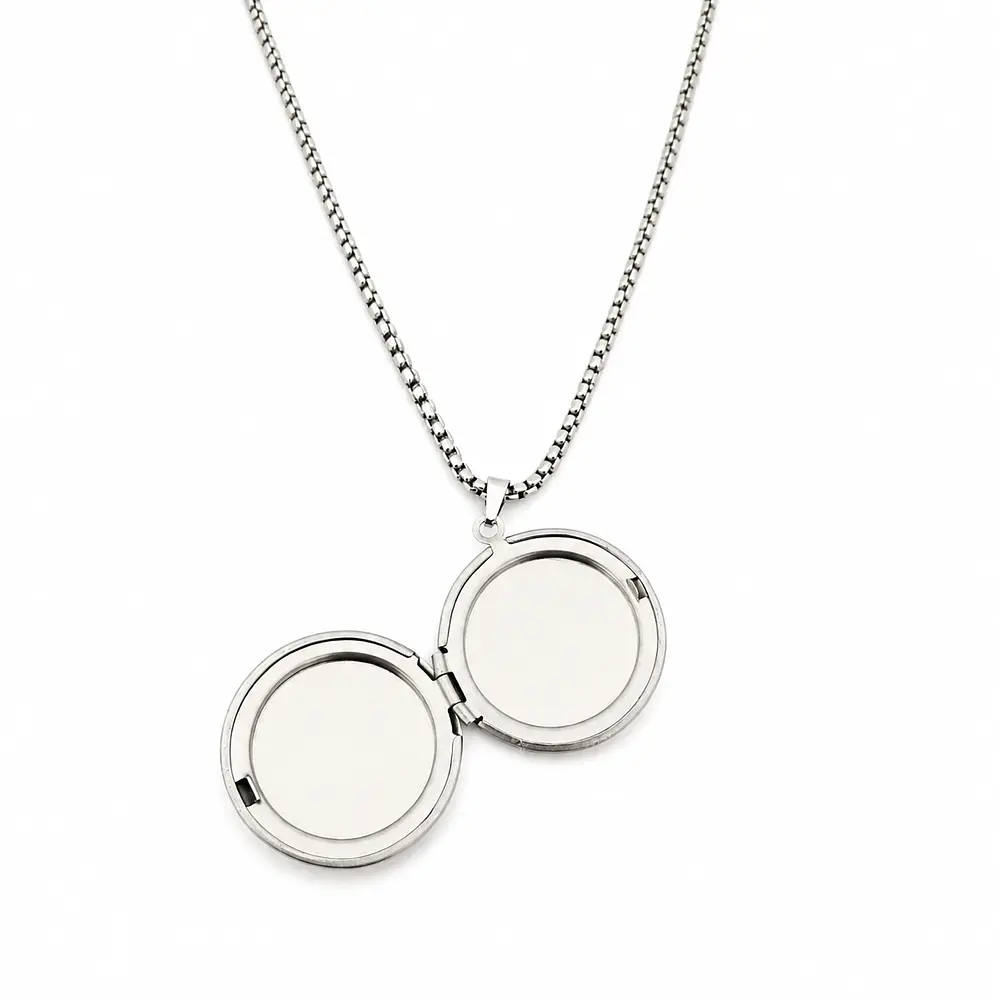 Relicario circular liso plateado para Hombre