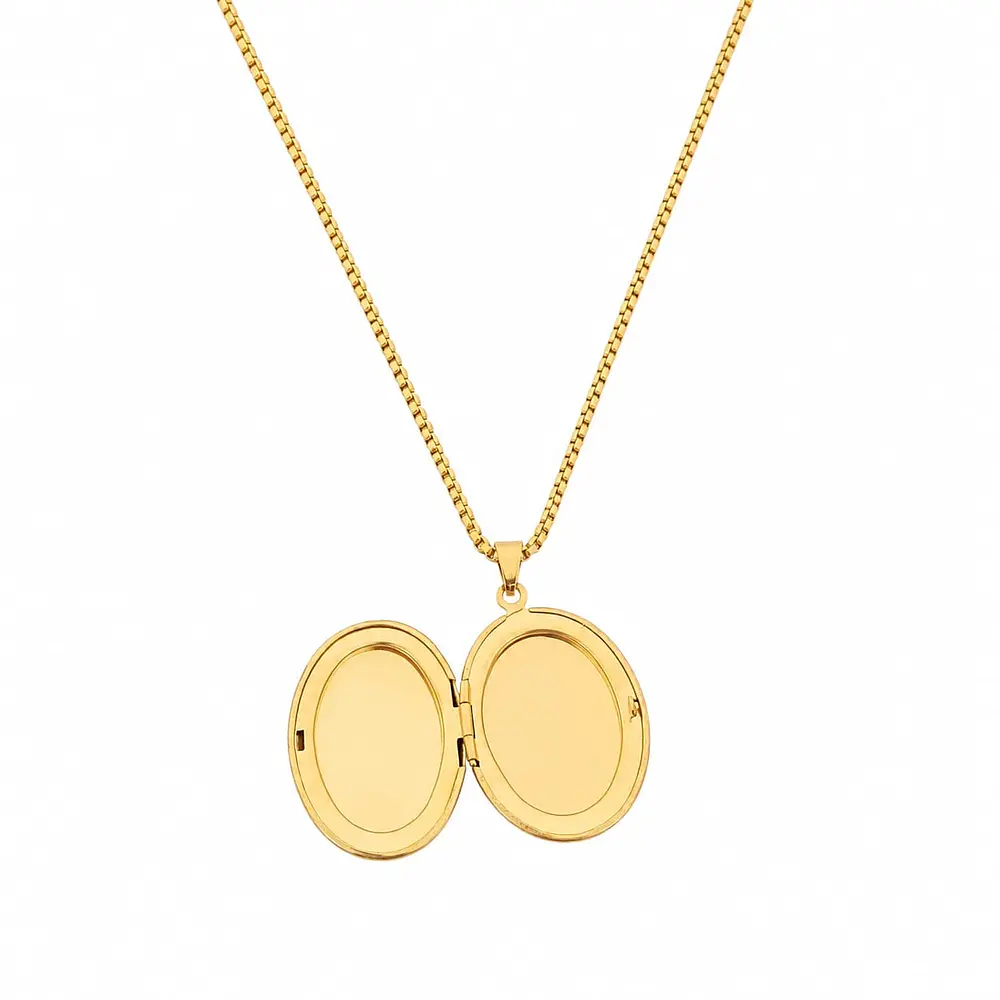 Relicario ovalado liso dorado para Hombre