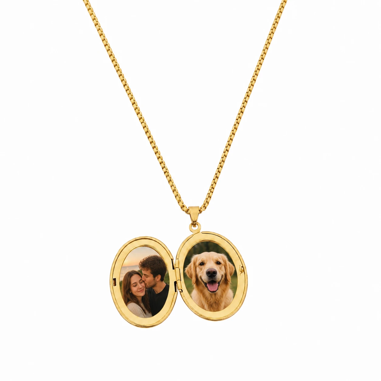 Relicario ovalado liso dorado para Hombre