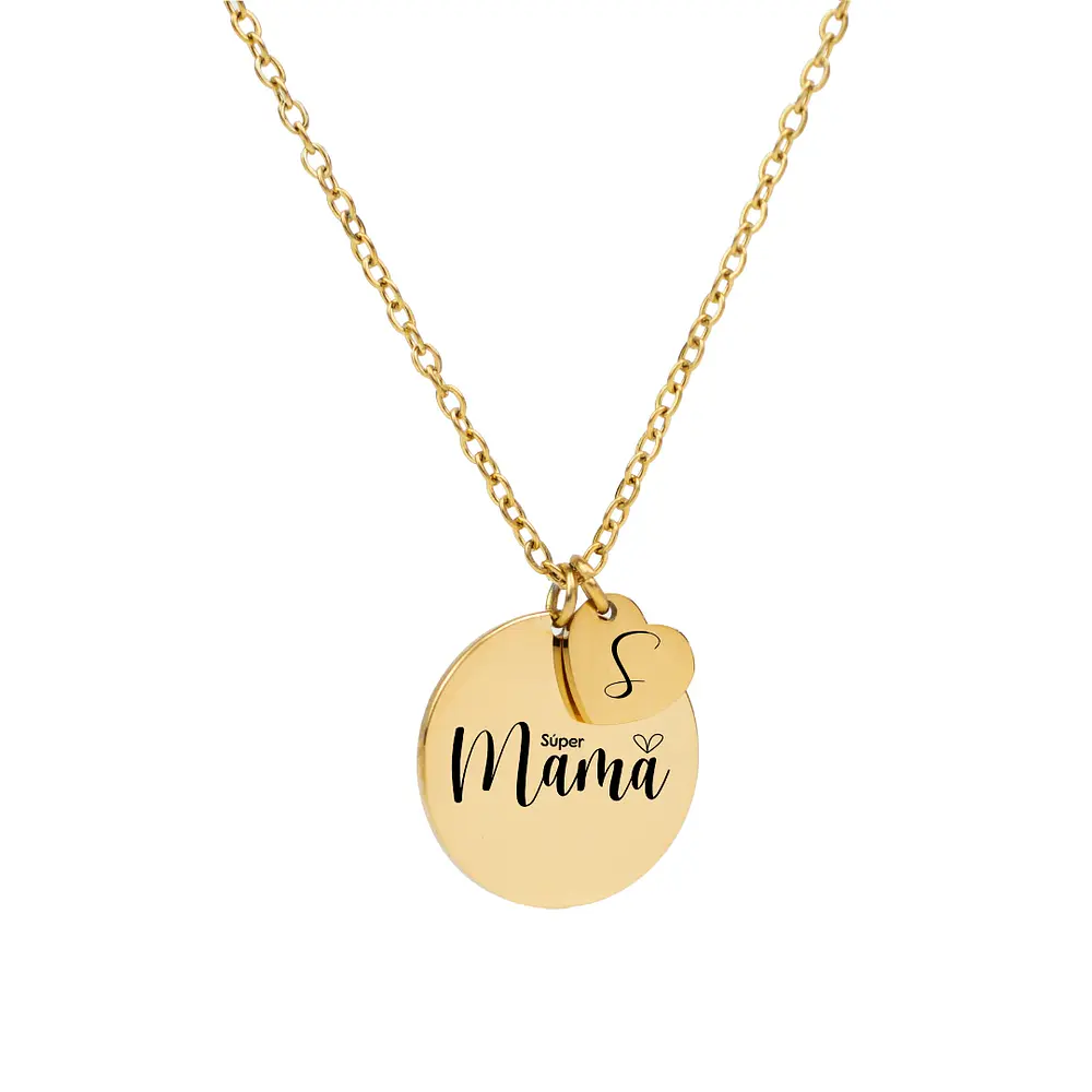 Collar medalla circular y dije de corazón pequeño personalizable 