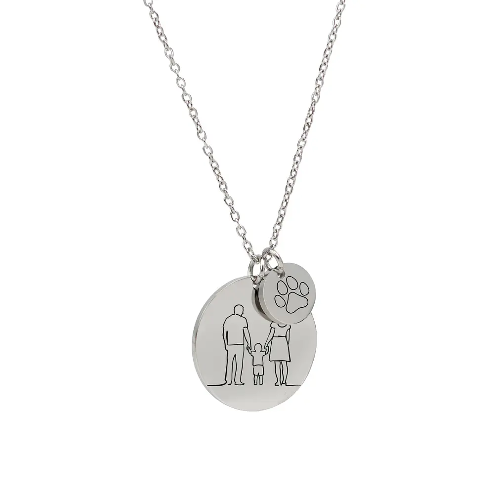 Collar medalla circular y dije circular plateado pequeño personalizable 