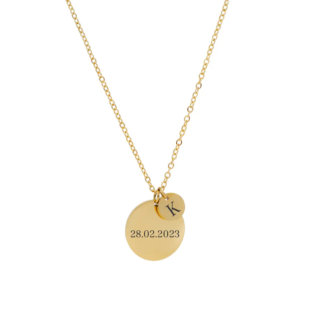 Collar medalla circular y dije circular pequeño dorado personalizable