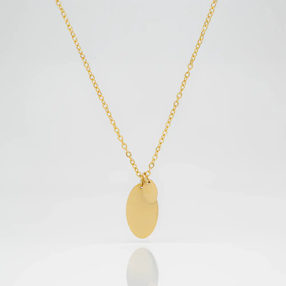 Collar medalla ovalada y dije ovalado dorado pequeño personalizable 