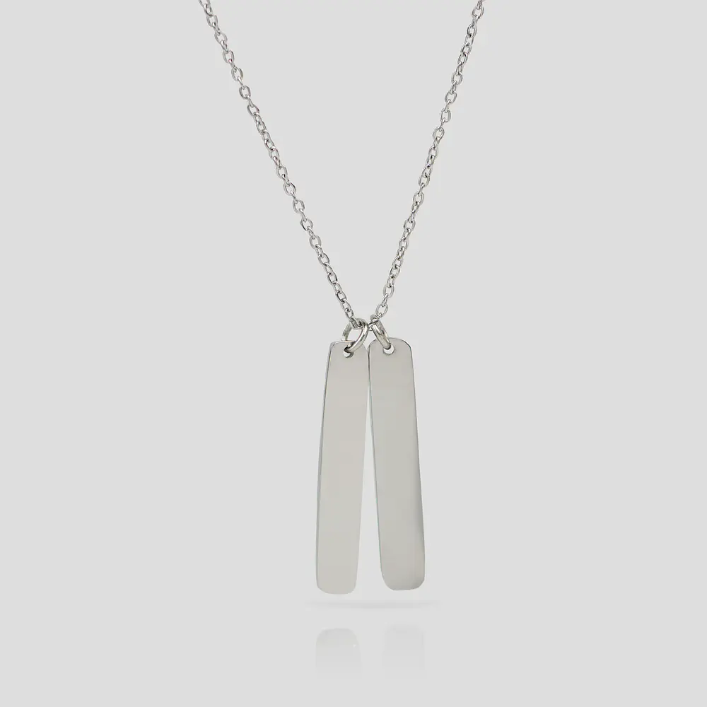 Collar medalla Dúo Rectangular Plateado Personalizable 