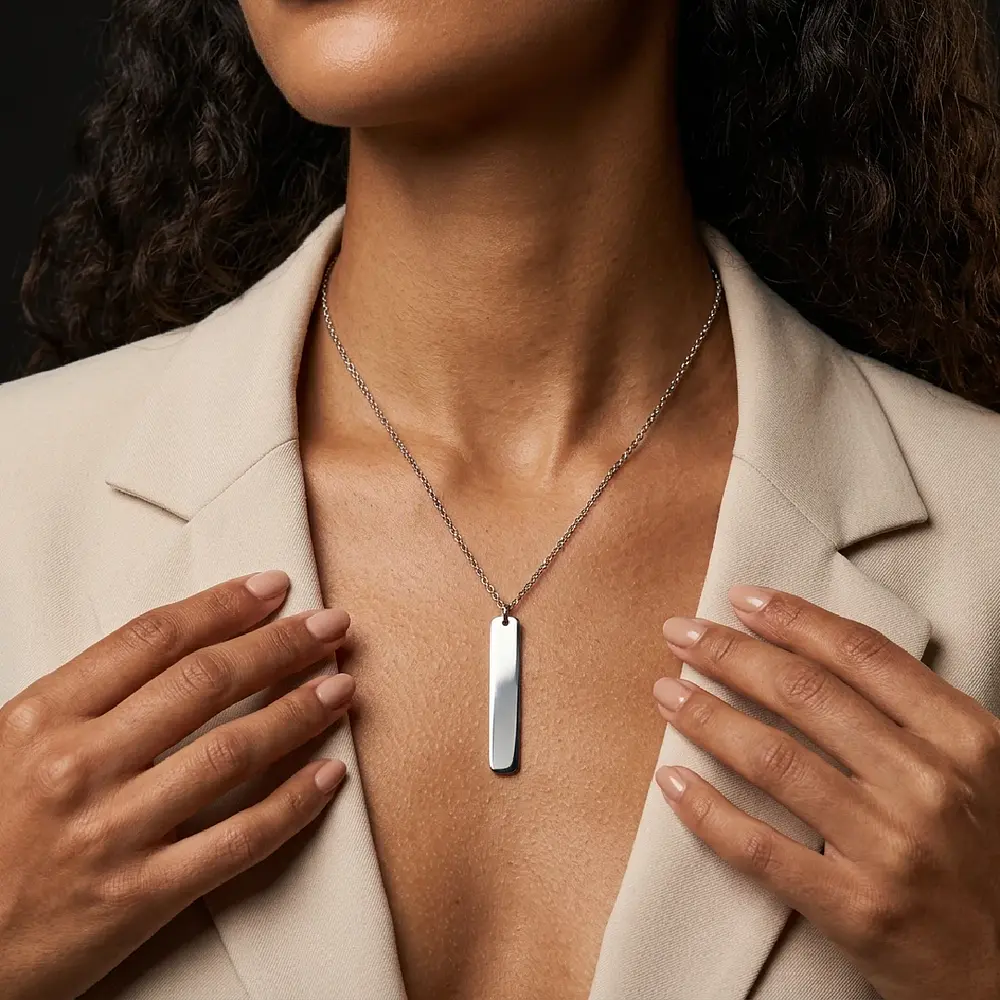 Collar Medalla Rectangular Plateado Personalizable 