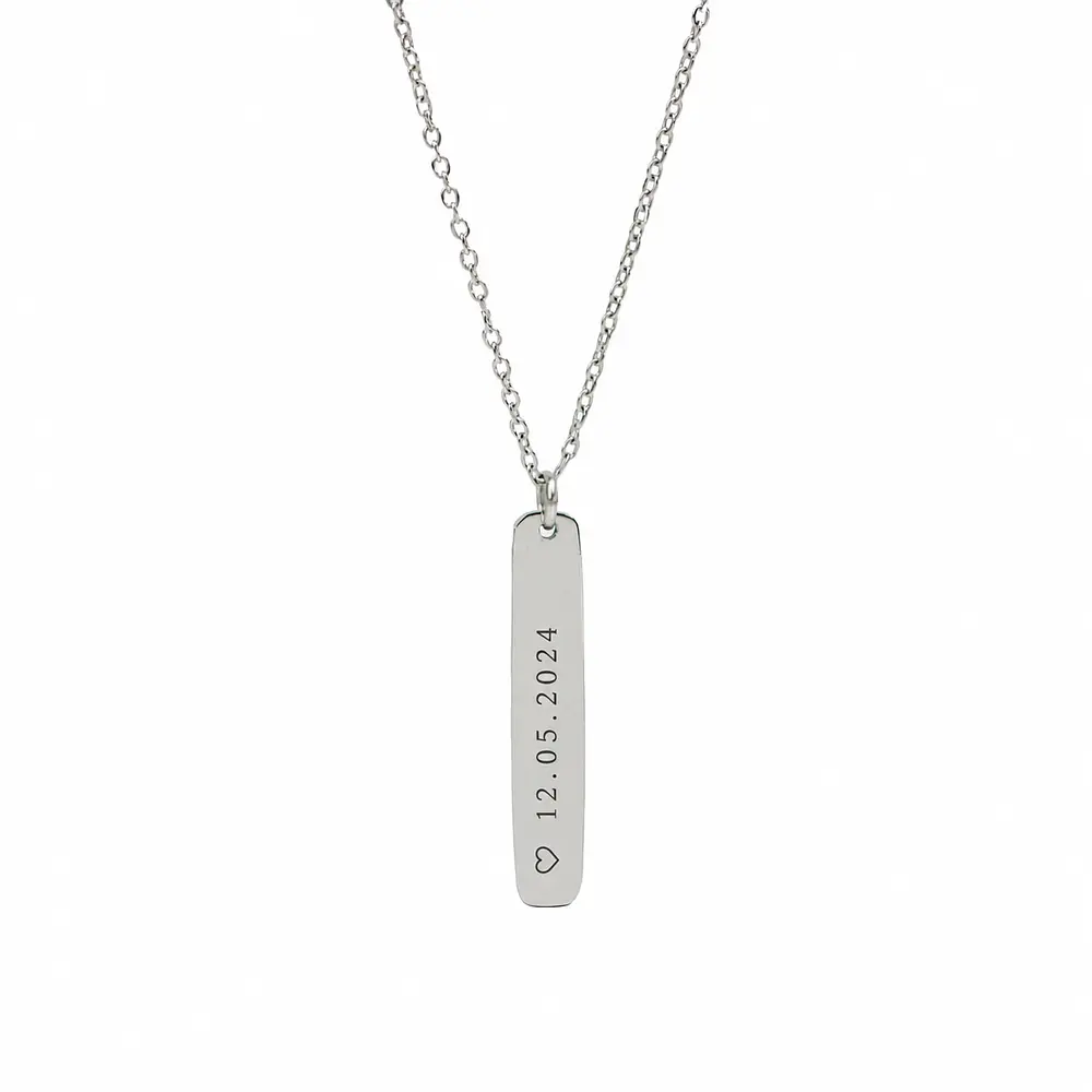 Collar Medalla Rectangular Plateado Personalizable 