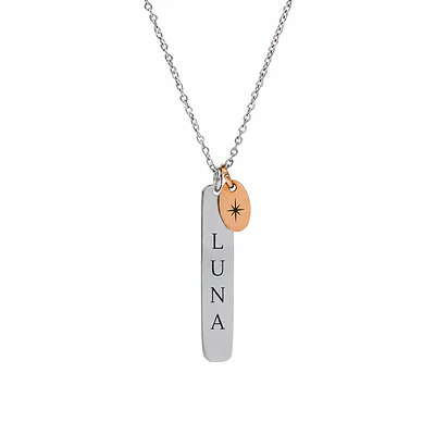Collar Medalla Rectangular Plateado y Dije Ovalado Personalizable