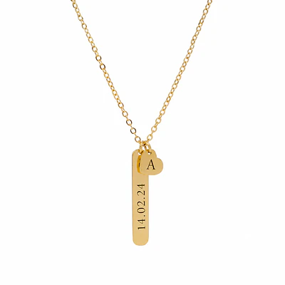 Collar Medalla Rectangular y Dije Corazón Dorado Personalizable