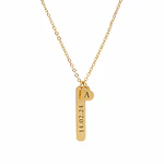 Collar Medalla Rectangular y Dije Corazón Dorado Personalizable